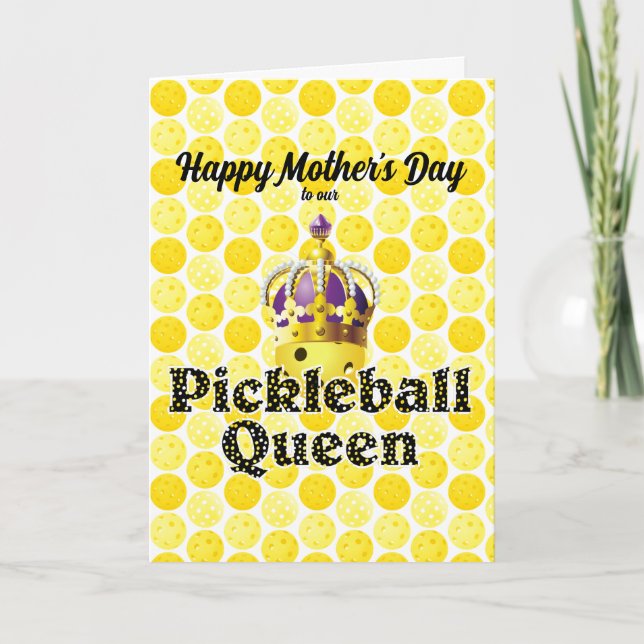 Pickleball Queen - Gult Pickleball Wearing Krona Kort (Framsida)