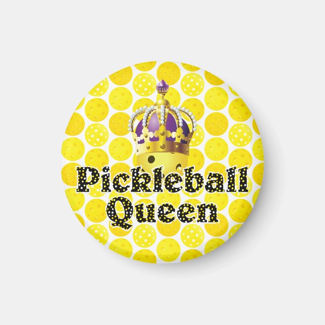 Pickleball Queen - Gult Pickleball Wearing Krona Magnet (Framsidan)