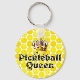 Pickleball Queen - Gult Pickleball Wearing Krona Nyckelring