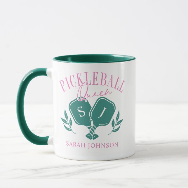 Pickleball Queen Logotyp Monogram eget namn Mugg (Vänster)