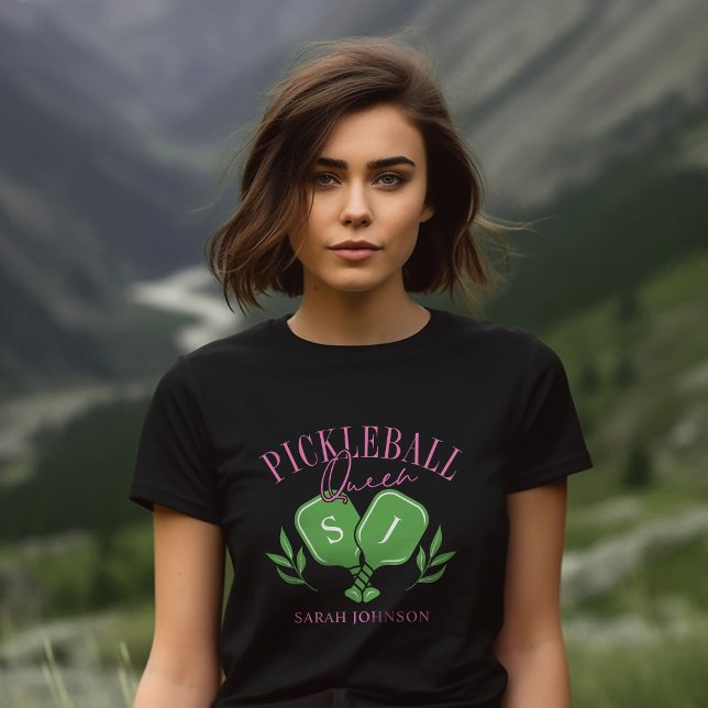 Pickleball Queen Logotyp Monogram eget namn T Shirt (Skapare uppladdad)