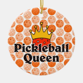 Pickleball Queen - Orange Boll Wearing Guld Krona Julgransprydnad Keramik