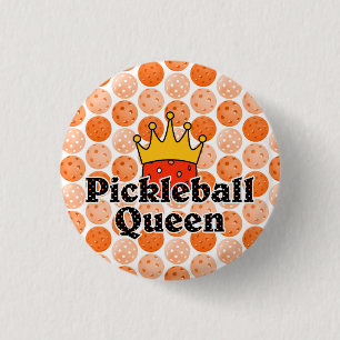 Pickleball Queen - Orange Boll Wearing Guld Krona Knapp