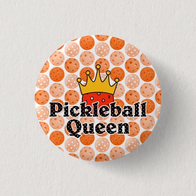 Pickleball Queen - Orange Boll Wearing Guld Krona Knapp (Framsida)