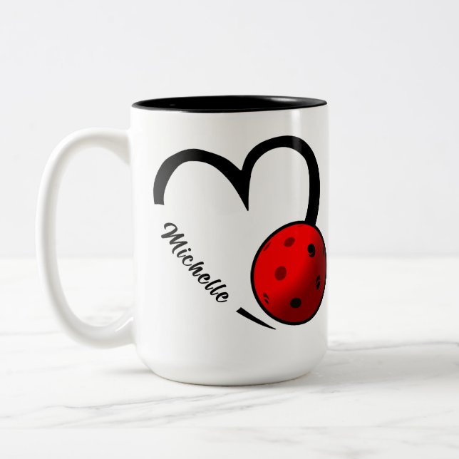 Pickleball Rating Personalized Heart Red and White Två-Tonad Mugg (Vänster)