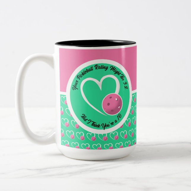 Pickleball Rating Valentine Heart Rosa Turkos Två-Tonad Mugg (Vänster)