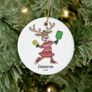Pickleball Reindeer, Anpassningsbar Photo Julgransprydnad Keramik