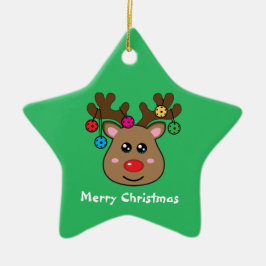 Pickleball Reindeer 🎄 Ceramic Star-formad keram Julgransprydnad Keramik