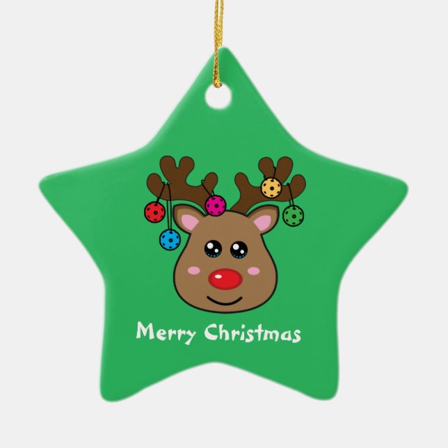 Pickleball Reindeer 🎄 Ceramic Star-formad keram Julgransprydnad Keramik (Framsidan)