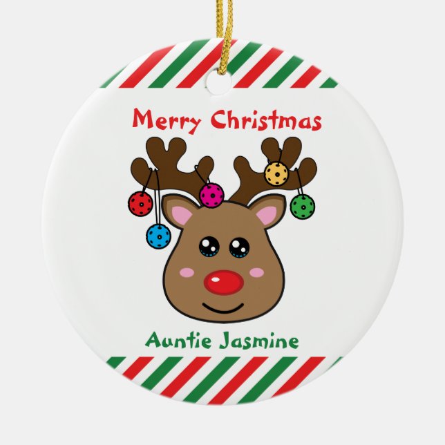 Pickleball Reindeer 🎄 Julgransprydnad Keramik (Framsidan)