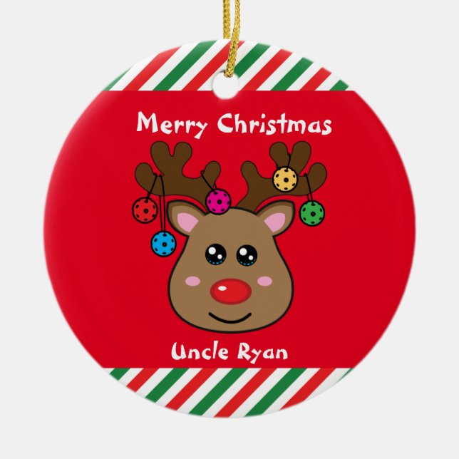 Pickleball Reindeer 🎄 keramiska prydnadsföremål Julgransprydnad Keramik (Framsidan)