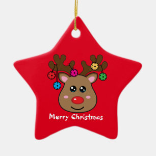 Pickleball Reindeer 🎄 ⭐ stjärnform Julgransprydnad Keramik