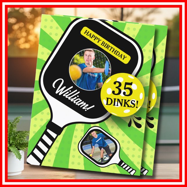 Pickleball RETRO Grönt Sports PHOTO Birthday Card Inbjudningar (Pickleball Birthday Party Green Sports PHOTO Postcard)