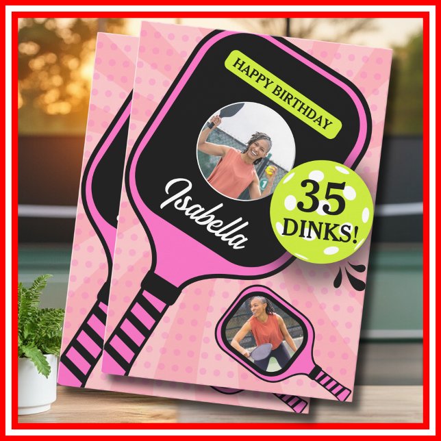 Pickleball RETRO Rosa Sports PHOTO Birthday Card Inbjudningar (Pickleball RETRO Pink Sports PHOTO Birthday Card)