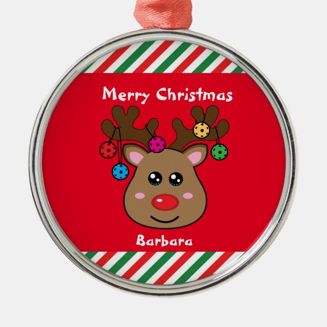 Pickleball röd renar 🎄 julgransprydnad metall (Framsidan)