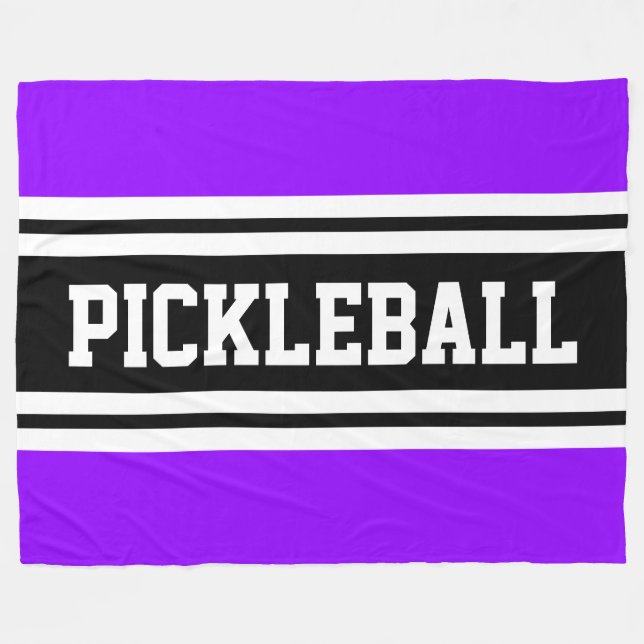 PICKLEBALL Roligt Bright Lila Black Tävla Rand Fleecefilt (Framsidan (Horisontell))