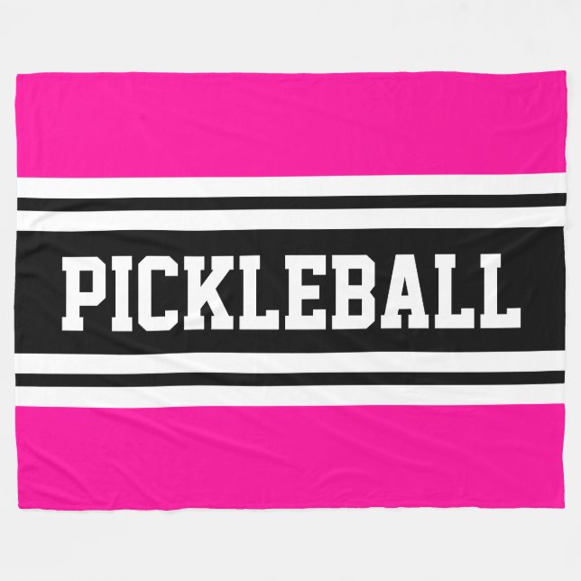 PICKLEBALL Roligt Bright Rosa Black Tävla Rand Fleecefilt (Framsidan (Horisontell))