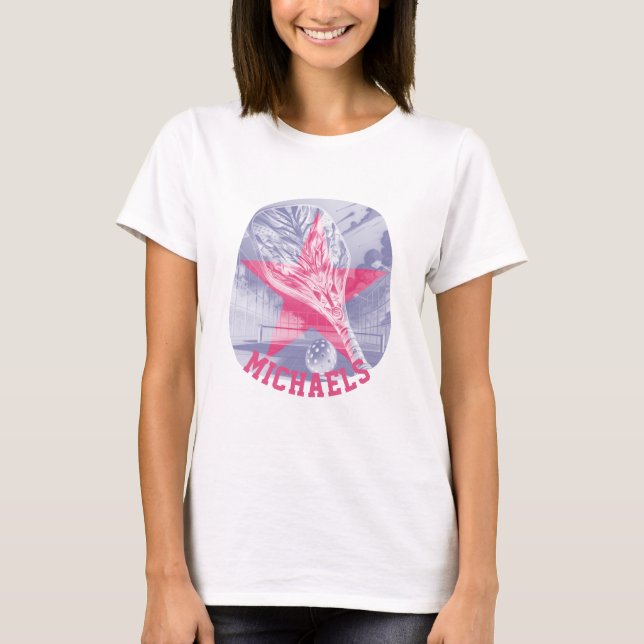 Pickleball Rosa Add Namn Graphic T-Shirt (Framsida)