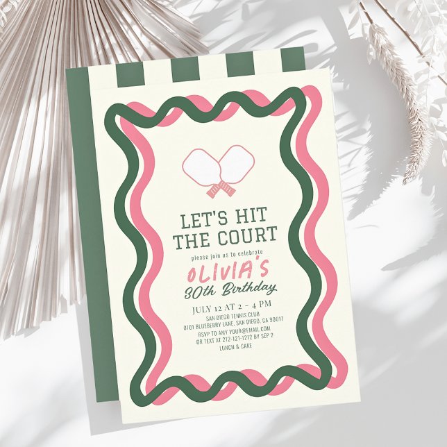 Pickleball Rosa & Grönt Rand Vuxen födelsedag Inbjudningar (Skapare uppladdad)