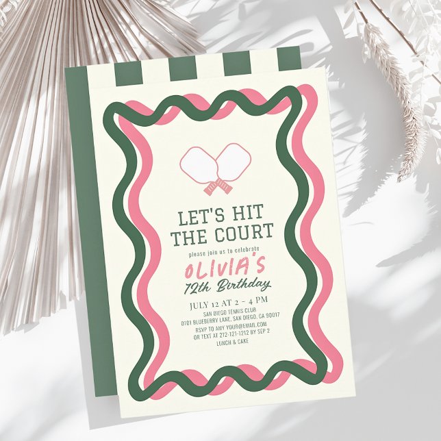Pickleball Rosa & Grönt Vågigt Ram Girl Birthday Inbjudningar (Skapare uppladdad)