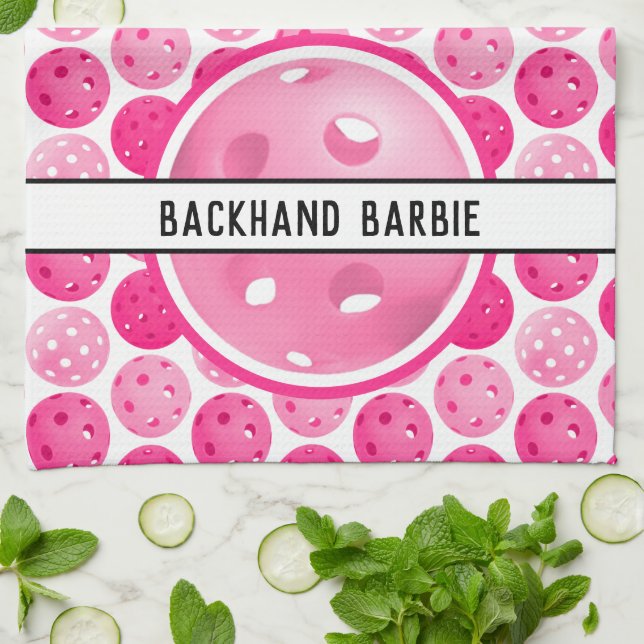 Pickleball Rosa & White Picklebollar Personlig Kökshandduk (Vikta)