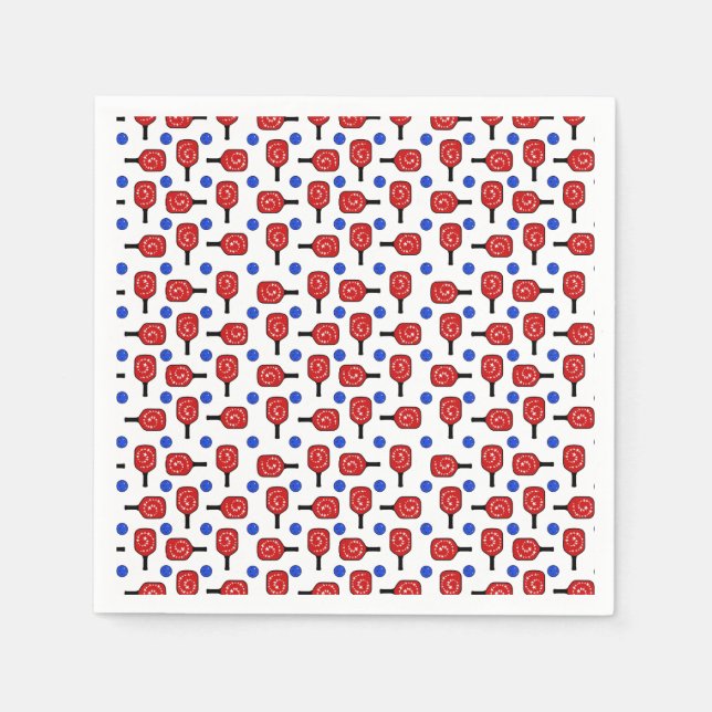 Pickleball Rött vitt blått Paddles och PickleBalls Pappersservett (Framsidan)