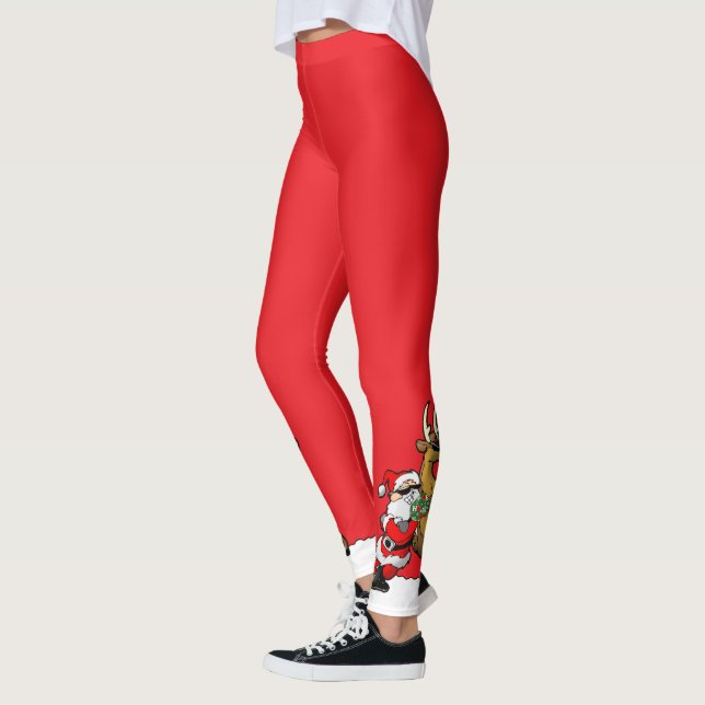 Pickleball Santa and Reindeer Christmas Cool Red Leggings (Vänster)