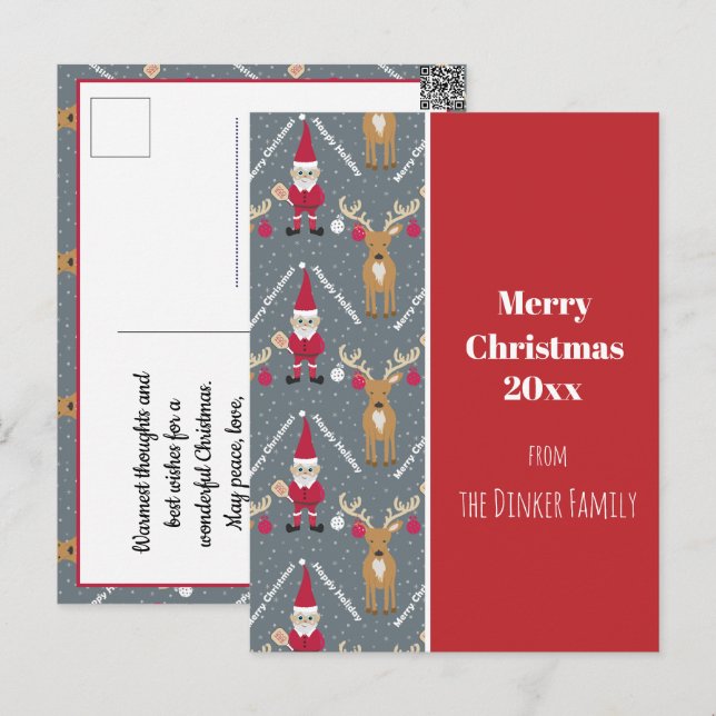 Pickleball Santa 🎅 God jul 🎁 Vykort (Fram/baksida)