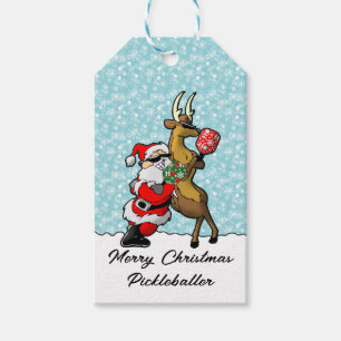 Pickleball Santa och Reindeer Sleighing It Presentetikett