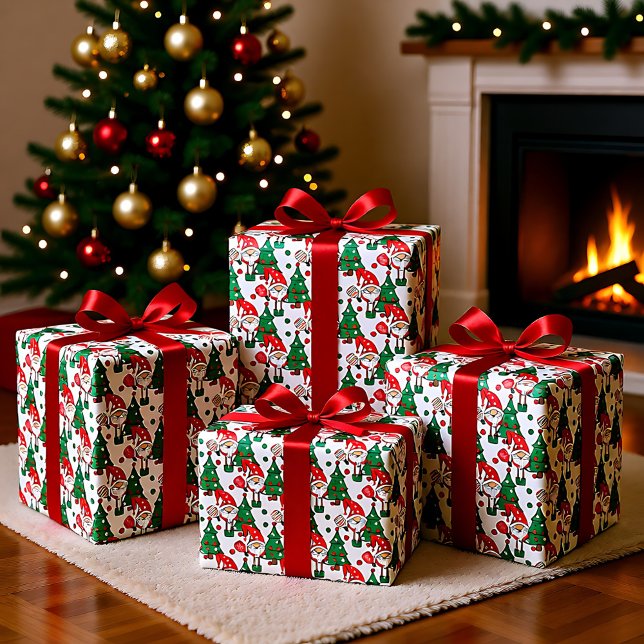 Pickleball Santas och Julgranar Presentpapper (Pickleball Santas and Christmas trees Wrapping Paper)