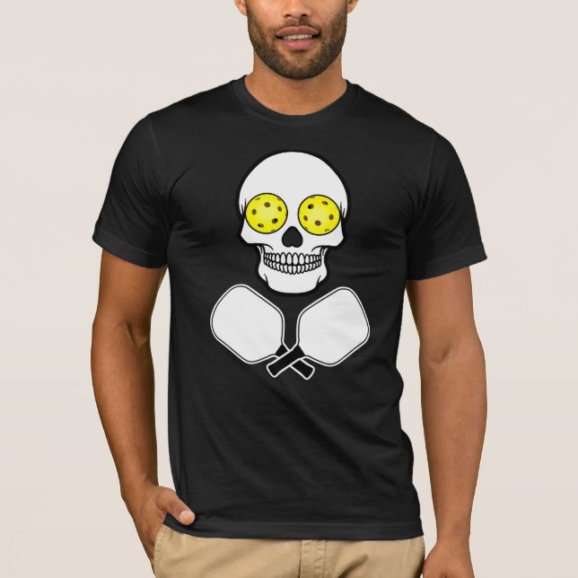 Pickleball Skull och korsade sadlar, Gult Bollar T Shirt (Framsida)
