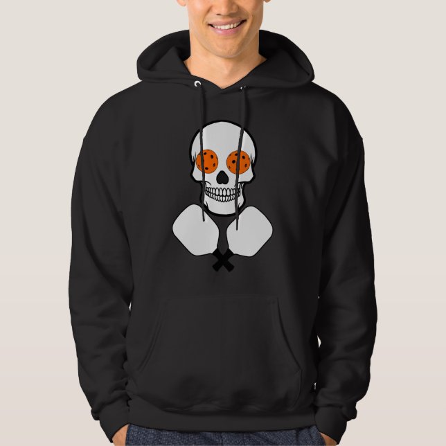 Pickleball Skull och korsade sadlar, Orange Bollar Hoodie (Framsida)