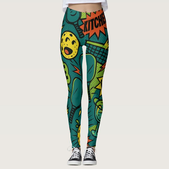 Pickleball Slang Court Mascot Graphic Leggings (Framsida)