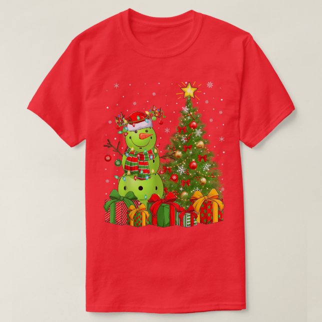 Pickleball Snögubbe Julafton Träd Santa Pickleball T Shirt (Design framsida)