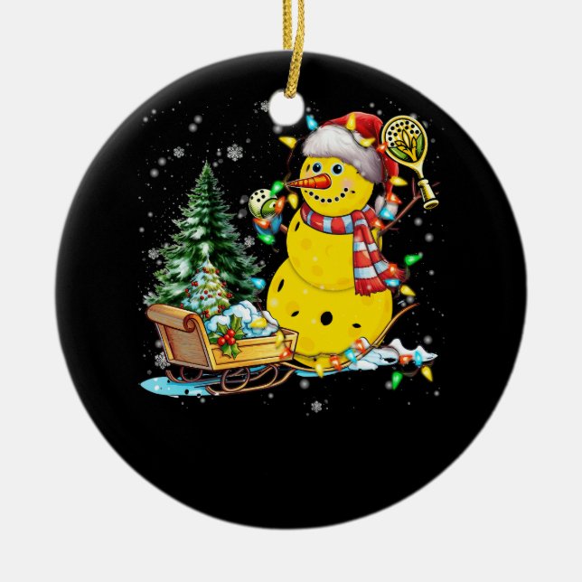 Pickleball Snögubbe Santa Hat Ljus - Plocka för ju Julgransprydnad Keramik (Framsidan)