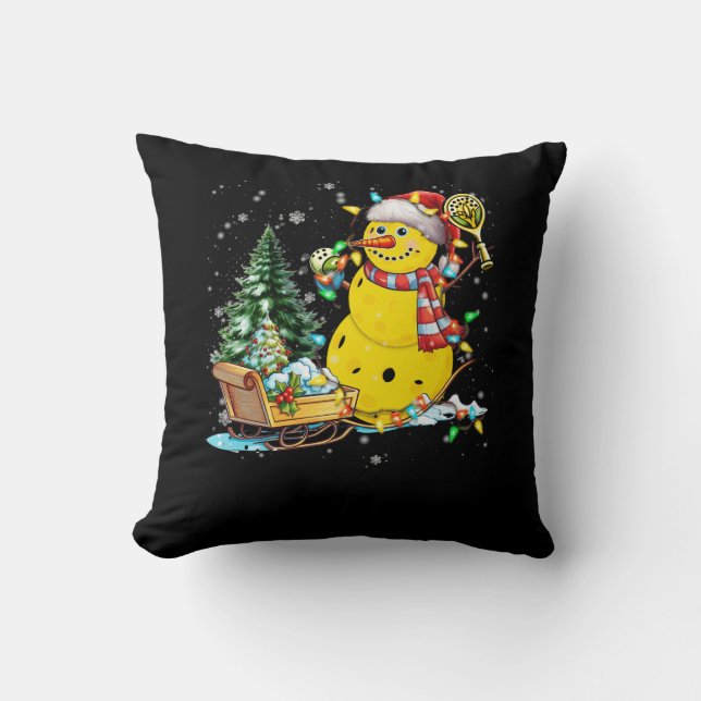 Pickleball Snögubbe Santa Hat Ljus - Plocka för ju Kudde (Framsida)