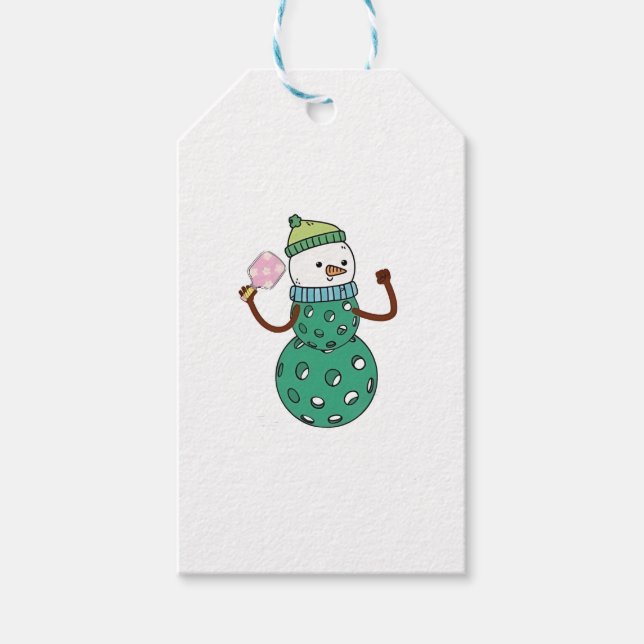 Pickleball Snömannen Rolig Jul Xmas  Presentetikett (Framsidan)