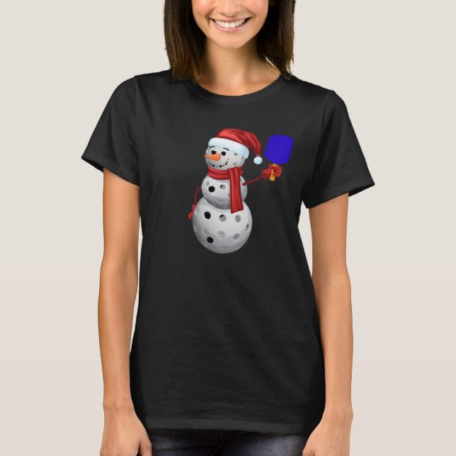Pickleball Snowman T Shirt (Framsida)
