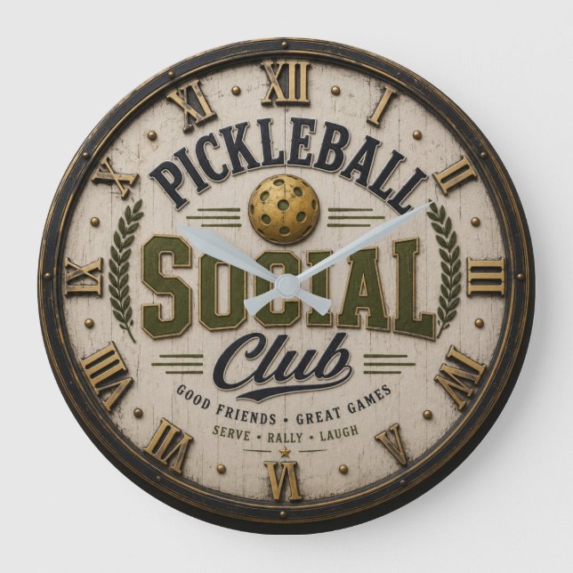 Pickleball Social Club Rustic Player Gift  Stor Klocka (Framsida)