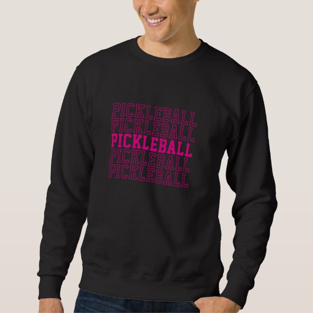 Pickleball Solid and Disline Text Sporty Distress Lång Ärmad Tröja (Framsida)