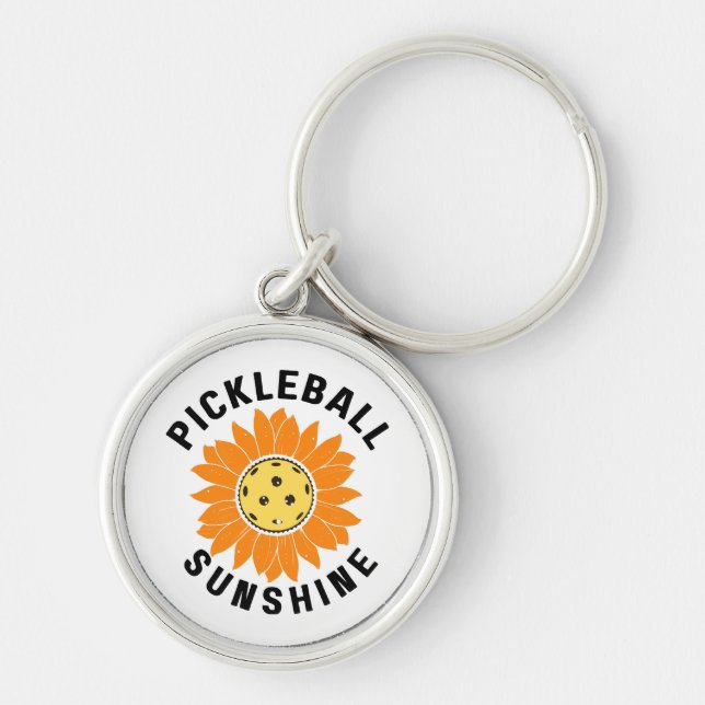 Pickleball solsken rund silverfärgad nyckelring (Framsidan)