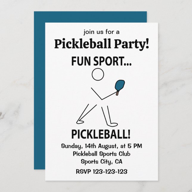 Pickleball Spelare Sport Kul Sport Pickleball Inbjudningar (Fram/baksida)