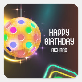 Pickleball Sports Neon Theme Disco boll Party Fyrkantigt Klistermärke