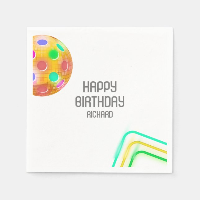 Pickleball Sports Neon Theme Disco boll Party Pappersservett (Framsidan)