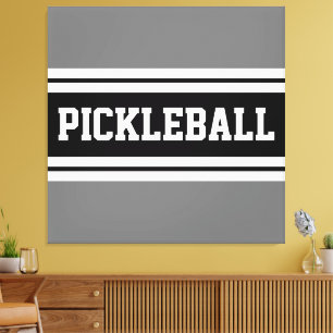 PICKLEBALL Sporty Black White Grått Tävla Rand Canvastryck