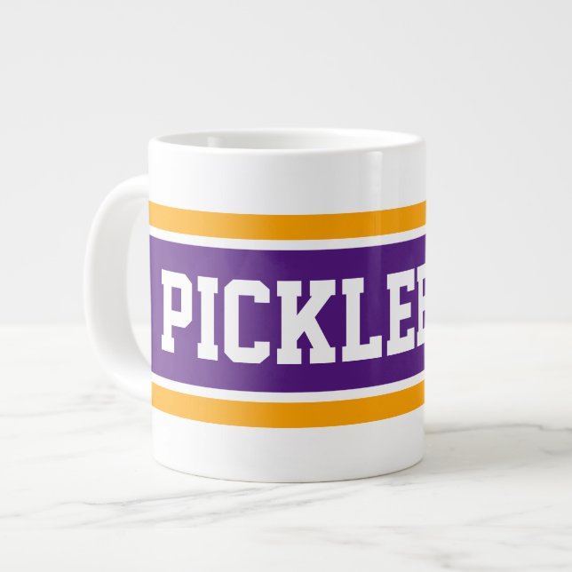 PICKLEBALL Sporty Lila Vit Orange Ränder Jumbo Mugg (Framsida vänster)