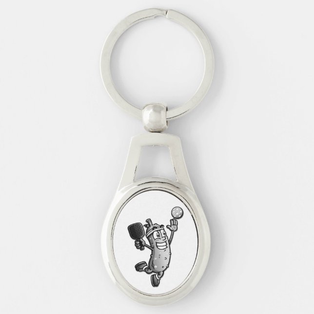 Pickleball Star Ovalt Silverfärgad Nyckelring (Framsidan)