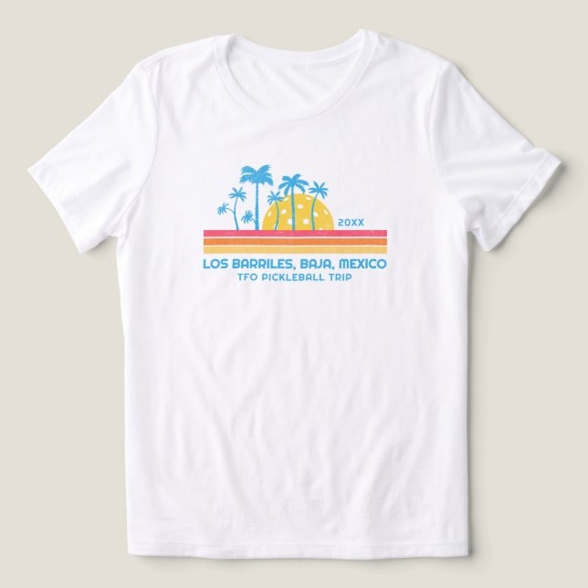 Pickleball Sunset Cool Retro Stripes Custom Text T Shirt (Design Framsida)