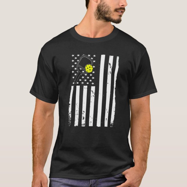 Pickleball Team  USA American Flag T Shirt (Framsida)