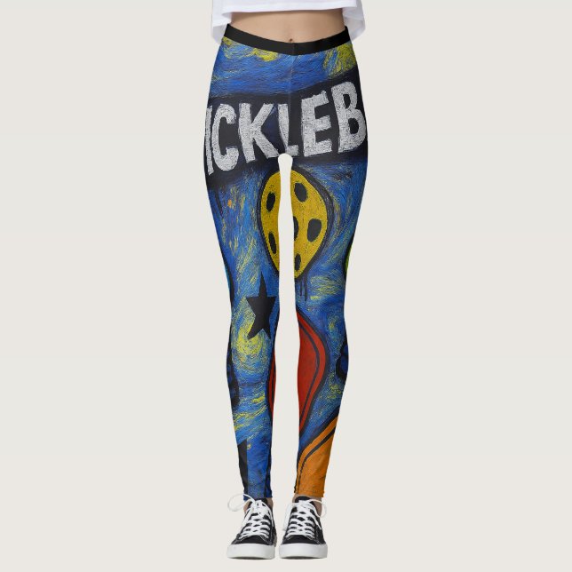 Pickleball Tecknad Burst Starry Stil Leggings (Framsida)